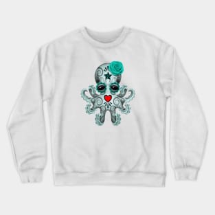 Blue Day of the Dead Sugar Skull Baby Octopus Crewneck Sweatshirt